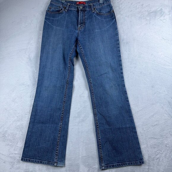 X2 Denim Laboratory Jeans Regular Fit Low Rise Boot Leg Womens Blue Size 12 Reg - Picture 1 of 13